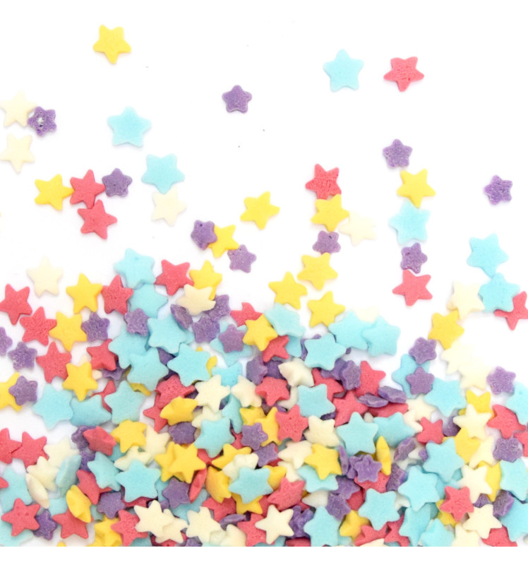 Pot of multicolour stars sugar sprinkles