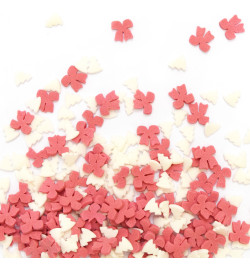Pot décors sucrés Noël sapin blanc + nœud rouge réf.7434