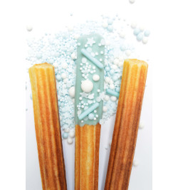 Glaçage, décors sucrés rods bleu et churros