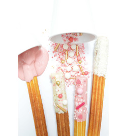 Glaçage, rods rose doré et churros