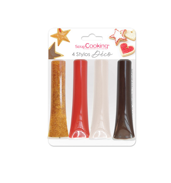 4 stylos déco blanc, rouge, marron & doré