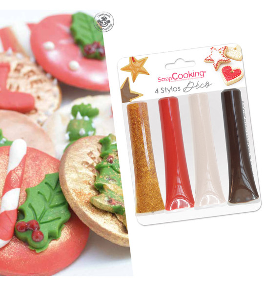 4 Stylos choco - ScrapCooking - Noël - 4x25g - Feutre Alimentaire -  Décorations de gâteaux