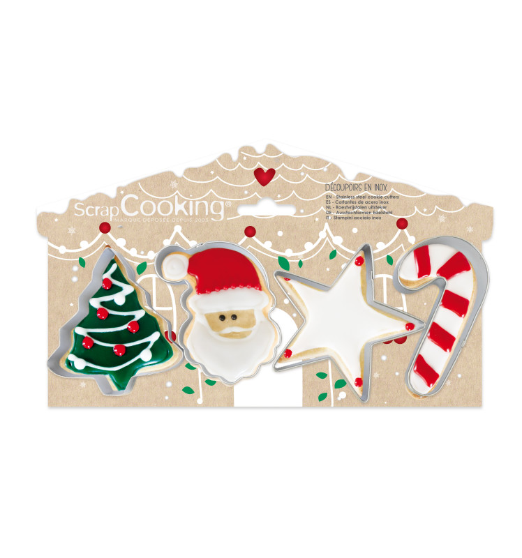 Tampon pour biscuits bois déco + emporte-pièce - Noël - 2 pcs