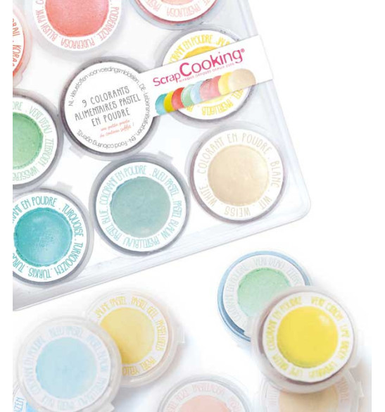 9 mini "Pastel" artificial powdered food colourings