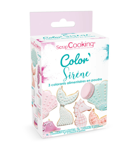 3 colorants en poudre Sirène pourpre, rose poudré, turquoise 3 colorants en poudre Sirène pourpre, rose poudré, turquoise