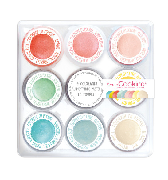 9 mini "Pastel" artificial powdered food colourings - ScrapCooking®