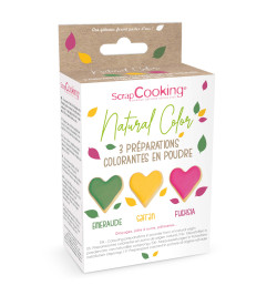 Colorants alimentaires naturels vert, jaune, rose