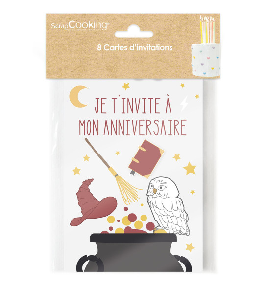 8 cartes d'invitation Sorcier - ScrapCooking®