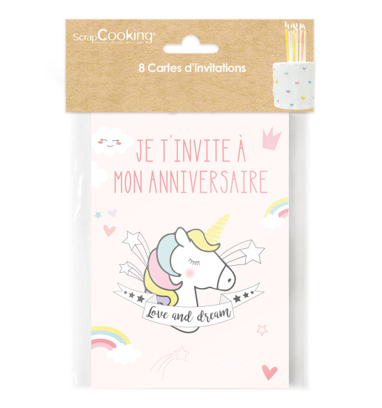 8 cartes d'invitation anniversaire licorne baby