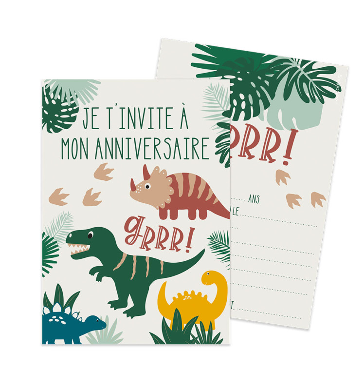 8 cartes d'invitation Dinosaure