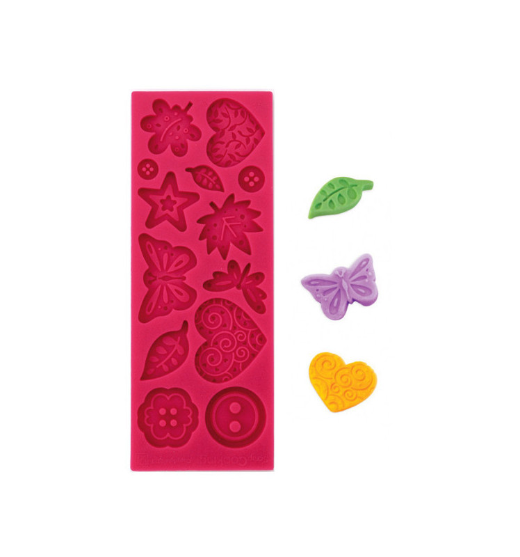 Moule pâte à sucre déco avec forme feuille, paillon et coeur réf. 3431 - ScrapCooking