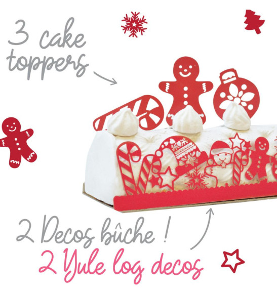 3 piques pour bûche de Noël - Jour de Fête - Accessoires pour pâtisseries  de Noël - Noël