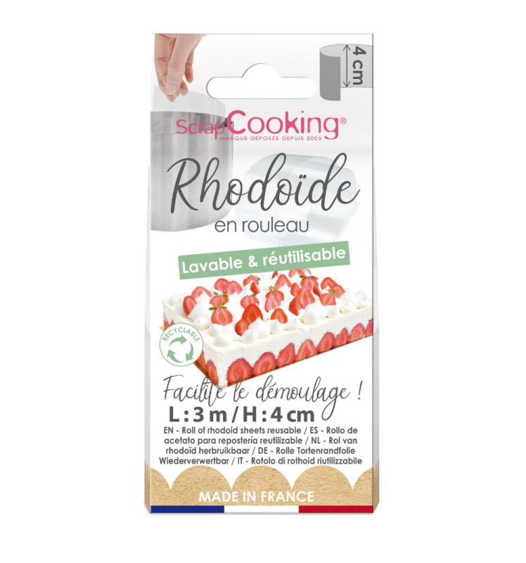 ScrapCooking - Ruban de Rhodoïde H 4 cm x 3 m - Rouleau Rhodoid Pâtissier  Transparent - Pour Gâteaux, Entremets, Mousses, Cheesecakes - Feuille