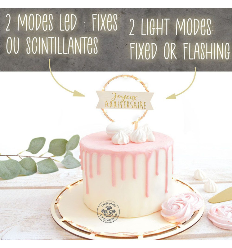 Cake topper led Joyeux Anniversaire 2 modes led- ScrapCooking
