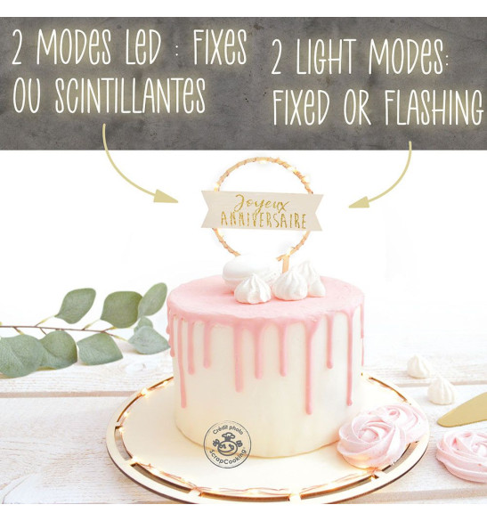 Cake topper led Joyeux Anniversaire 2 modes led- ScrapCooking
