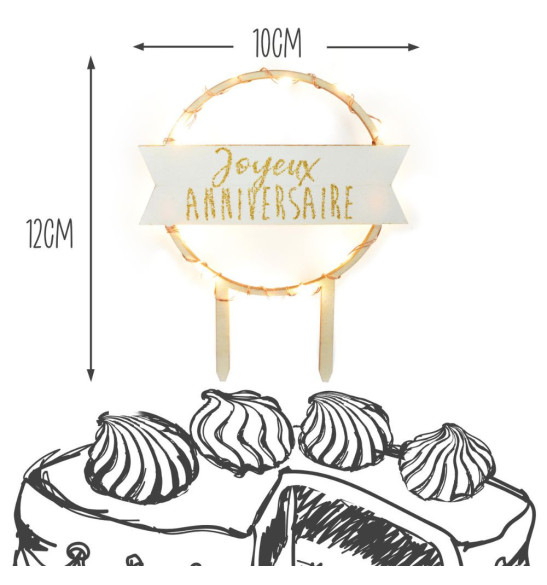 Cake topper led Joyeux Anniversaire dimensions - ScrapCooking