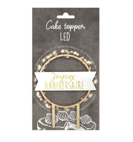 Cake topper led Joyeux Anniversaire sur carte - ScrapCooking