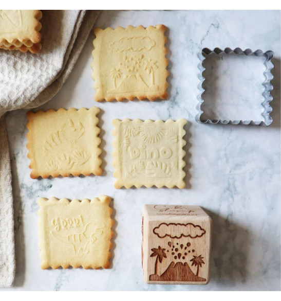 Wooden cookie stamp "Dino" + cookie cutter