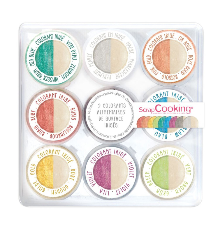 9 mini iridescent powdered food colourings