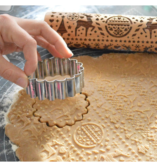 Rouleau empreintes bois Xmas pâte à biscuit - ScrapCooking