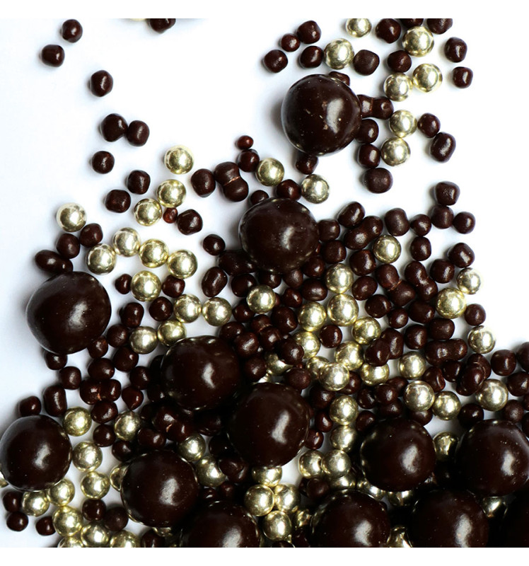 Décors perles chocolat noir et doré 50g