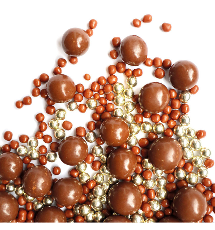 Décors perles chocolat lait et doré 50g