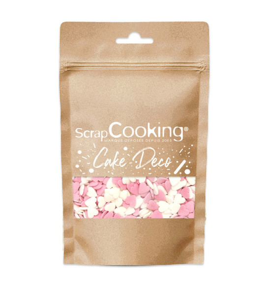 Sachet décors sucrés cœurs blancs/roses 50g