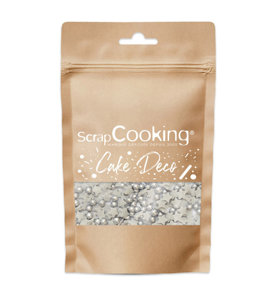 Mini mixed silver pearl/star sugar sprinkles  55g