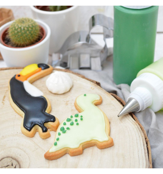 Biscuit tropical et dino avec glaçage royal Colorant gel alimentaire vert 20 gr - ScrapCooking