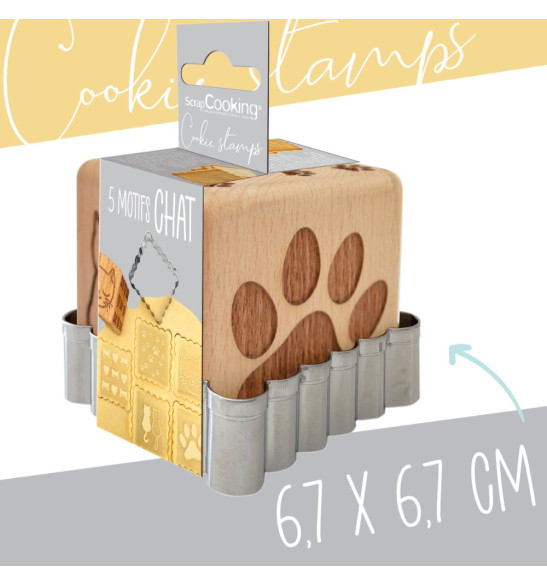 Tampon à biscuits bois chat + découpoir dimensions - ScrapCooking