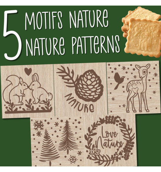Tampon à biscuits bois forêt enchantée + découpoir - 5 motifs -ScrapCooking