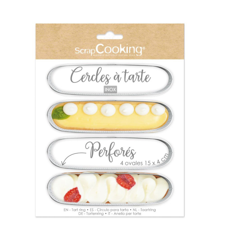 4 cercles à tartelettes perforés ovales 15 x 4 cm pack - ScrapCooking