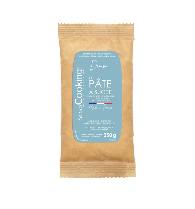 Pâte à sucre colorant d'origine naturelle Denim 250g - ScrapCooking