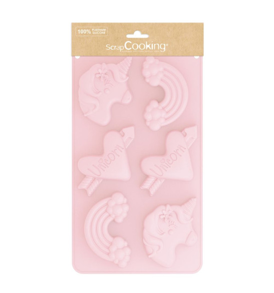 Silicone mould with 6 unicorn-themed cavities