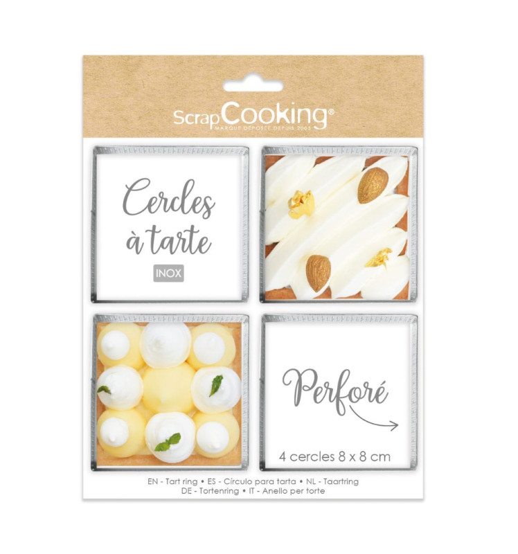 4 cercles à tartelettes perforés carrés 8 cm - ScrapCooking