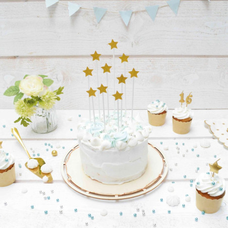 10 cake toppers étoiles dorées 20 cm gâteau - ScrapCooking
