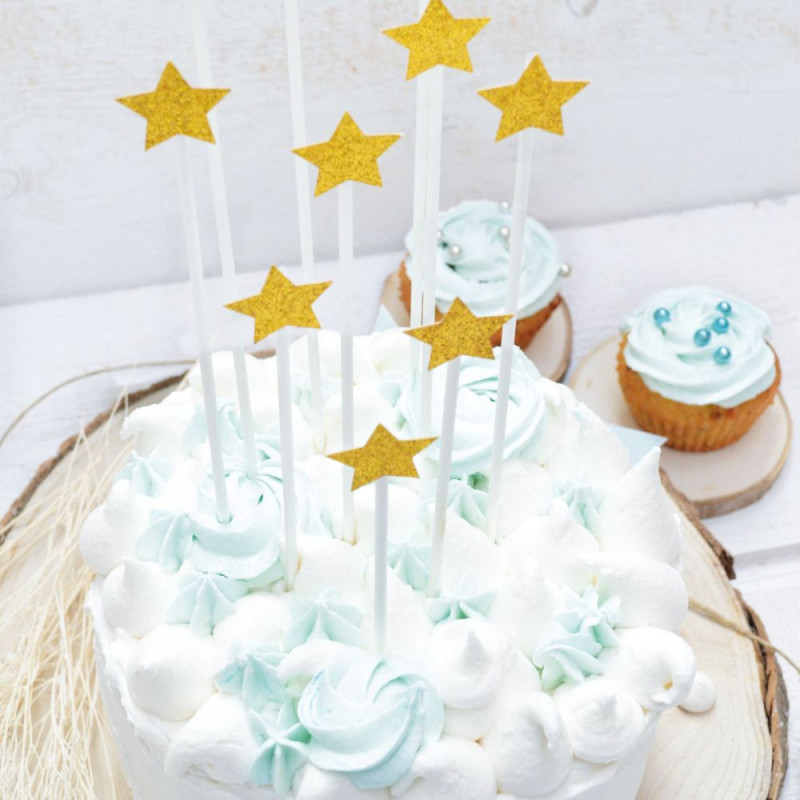10 cake toppers étoiles dorées 20 cm gâteau anniversaire - ScrapCooking