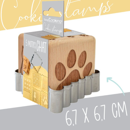 Tampon à biscuits bois chat + découpoir - ScrapCooking