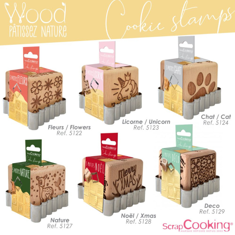 Tampon à biscuits bois chat + découpoir gamme tampons - ScrapCooking