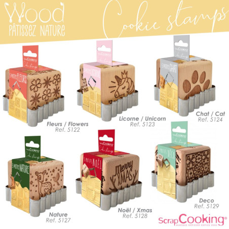 Tampon à biscuits bois chat + découpoir gamme tampons - ScrapCooking