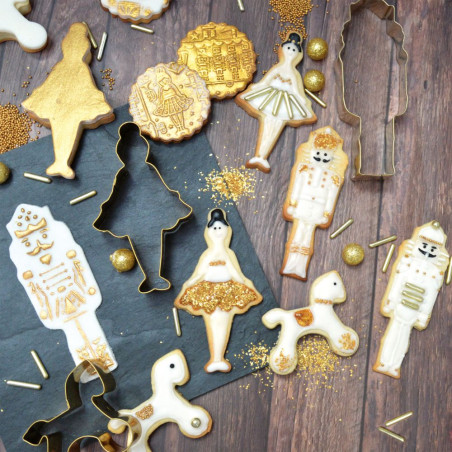 Découpoir doré + embosseur bois Casse-Noisette biscuits dorés - ScrapCooking