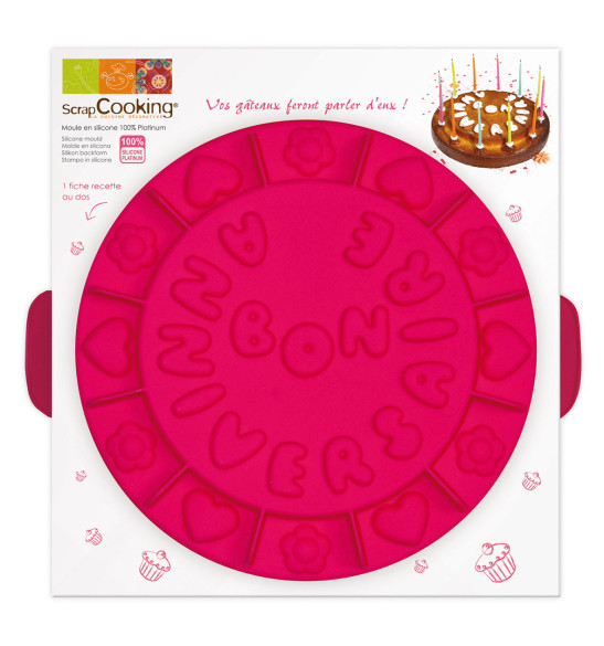Moule à gâteau silicone rond bon anniversaire réf;9003