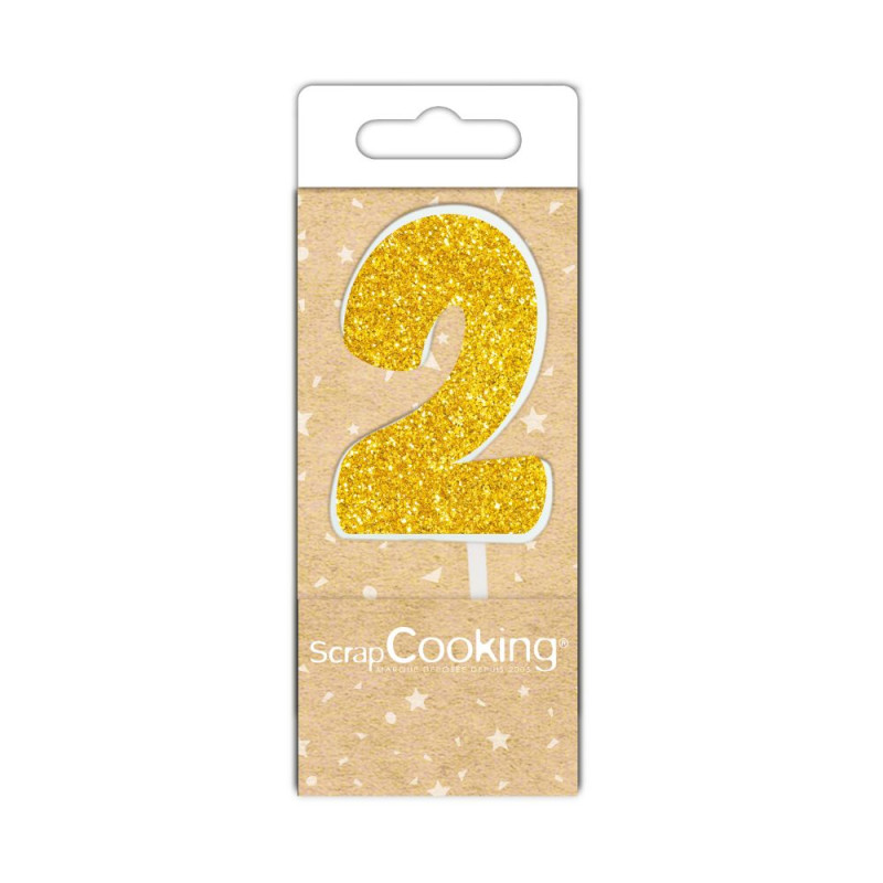 Mini bougie dorée chiffre 2 - ScrapCooking
