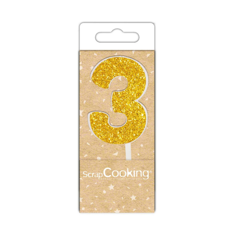 Mini bougie dorée chiffre 3 - ScrapCooking