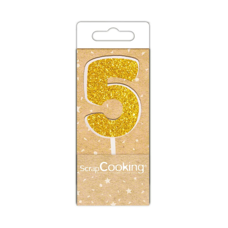 Mini bougie dorée chiffre 5 - ScrapCooking