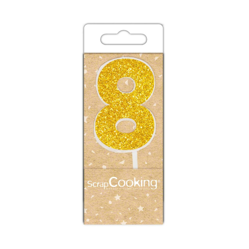 Mini bougie dorée chiffre 8 - ScrapCooking