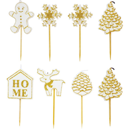 8 bougies de Noel dorées décoration - ScrapCooking