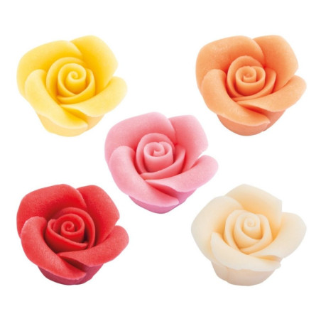 Boite 24 Roses pâte d'amande assorties - Déco relief