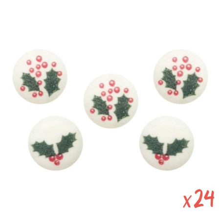 Décors en sucre Noël Pastilles feuille de houx x 24 - Déco Relief