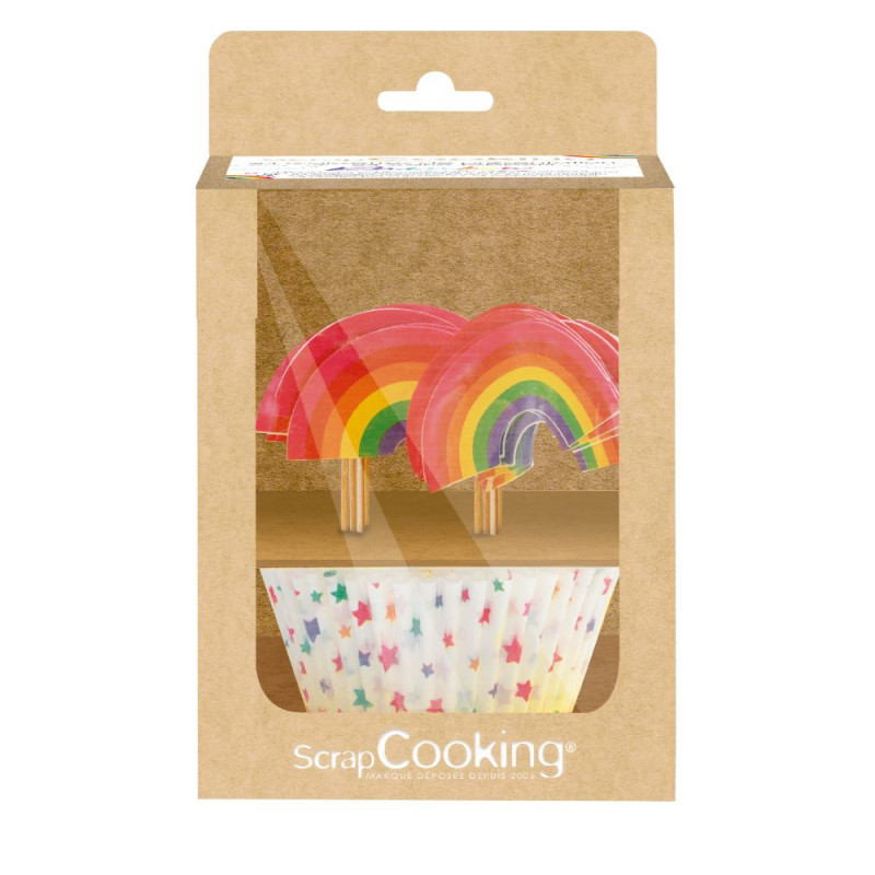 24 cupcake cases + 24 cake toppers rainbow - ScrapCooking®